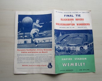 1960 Blackburn Rovers v Wolverhampton Wanderers (Wolves) F A Cup Final Football Programme. Ideal Christmas Gift, Birthday Present For him