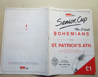 1990-91 Bohemians v St. Patrick's Athletic, Leinster Senior Cup Final Programme. Ideal Christmas Gift, Fathers Day, Birthday Present