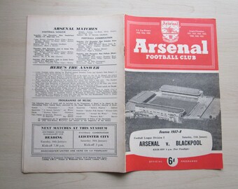 1957-58 Arsenal v Blackpool Football Div One Match Programme, Souvenir.