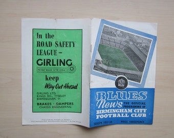 1957-58 Birmingham City v Aston Villa Football League Division One Programme. Ideal Christmas Gift, Fathers Day, Birthday Present For Him