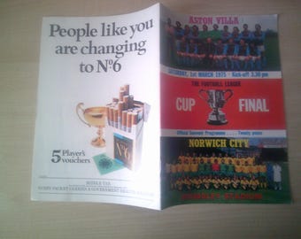 1975 Aston Villa v Norwich City Football League Cup Final Programme. Ideal Christmas Gift, Fathers Day, Birthday Present For Him