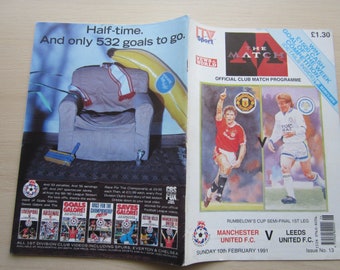 1990-91 Manchester United v Leeds Utd League Cup Semi-Final 1ST LEG Programme. Ideal Christmas Gift, Fathers Day, Birthday Present