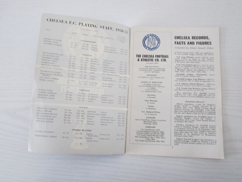 Souvenir Fathers Day Ideal Christmas Gift Annual Birthday Present Yearbook 1970-71 Chelsea Football Club Handbook
