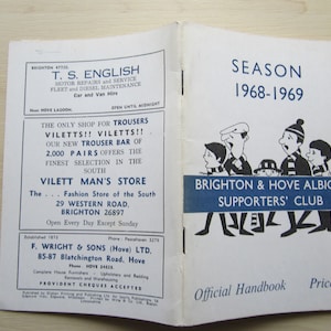 1968-69 Original Brighton & Hove Albion Football Supporters Club Handbook, Yearbook. Ideal Christmas Gift, Fathers Day, Birthday Present