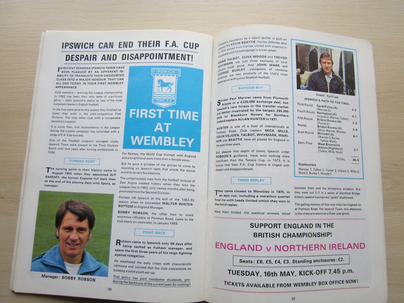 Ideal Christmas Gift 1978 Arsenal FC v Ipswich Town FC F A Cup Final Football Programme Souvenir Birthday Present Fathers Day