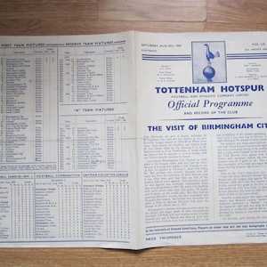 1959 THREE Tottenham Hotspur Football Club Match Programmes. Ideal Christmas Gift, Fathers Day, Birthday Present For Him