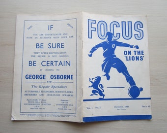1949/50 Vintage Millwall "Focus On The Lions" Football Club Handbook, Yearbook, Souvenir. Ideal Christmas Gift, Fathers Day Birthday Present