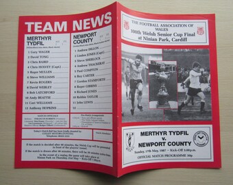 1987 Merthyr Tydfil v Newport County, 100th Welsh Senior Cup Final Football Match Programme. Ideal Christmas/Birthday Gift.