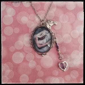 Pretty Antique Silver Horse Woman Glass Pendant Necklace Heart & Horse Charm