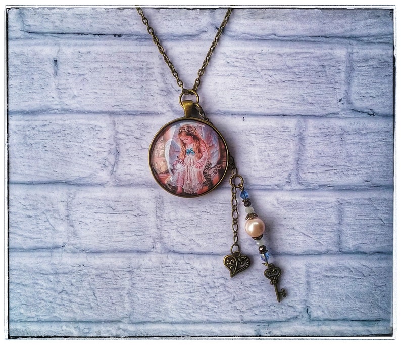 Beautiful Victorian Little Girl Angel Necklace With Charms Etsy