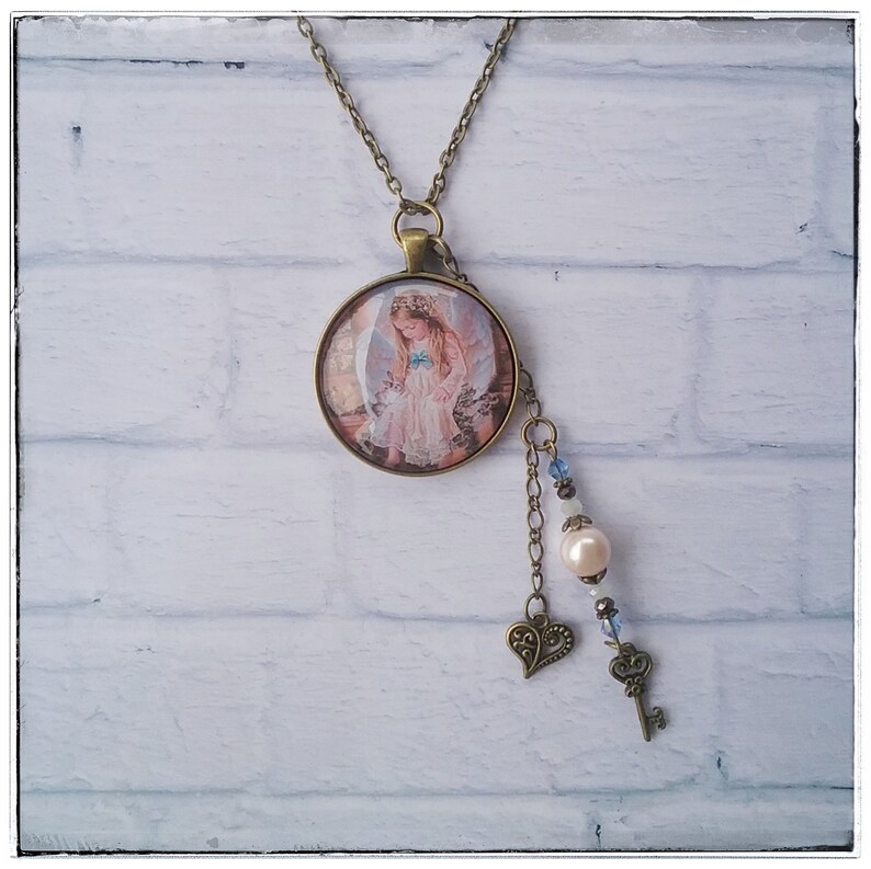 Beautiful Victorian Little Girl Angel Necklace With Charms Etsy