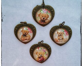 Teddy Bear Little Girl's Pendant Necklace Organza Ribbon or Chain Choice