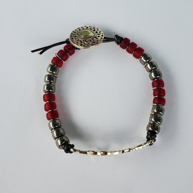 Beaded Double Heart With Arrow Leather Bracelet Fits up to Etsy