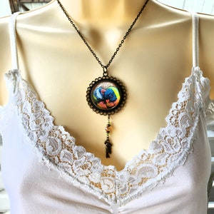 Lorikeet Necklace with Parrot Charm and Glass Beads in Antique Bronze Tone, Gift for Her, Parrot Jewelry, Parrot Lover