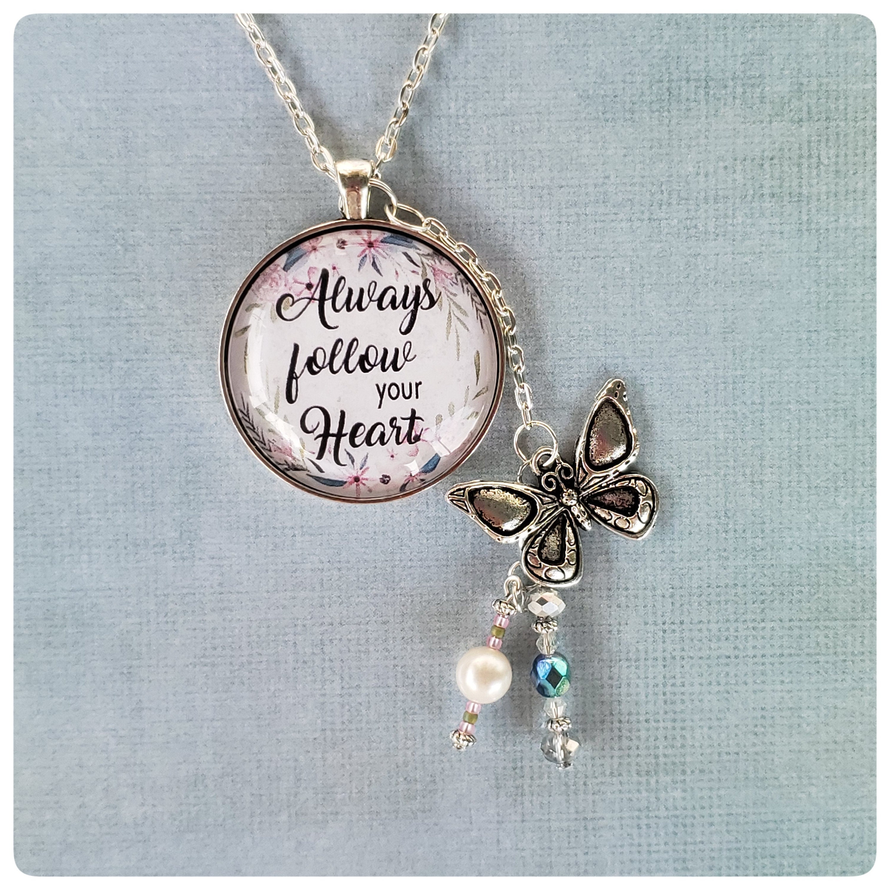 Always Follow Your Heart Necklace, Gift for Her, Butterfly Charm ...