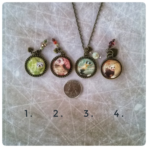 Choice of Ferret Necklace with Beads and Heart Charms Adorable!