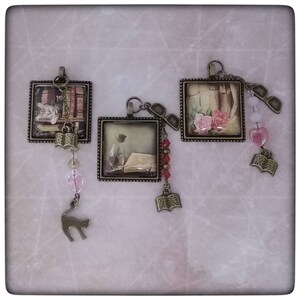 Book Lovers Glass Pendant Necklace Glasses and Book Charms Beads Handmade