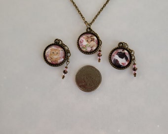 Cat Kitten Antique Bronze Glass Pendant Necklace, Cat Gift, Cat Jewelry, Gift For Cat Lovers, Fast Shipping