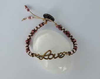 Beaded LOVE Leather Bracelet fits up to 7 inches with Fast Shipping! Antique Bronze Tone Leather Bracelet