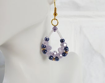 Beautiful Purple Dangle Earrings in Gold Tone