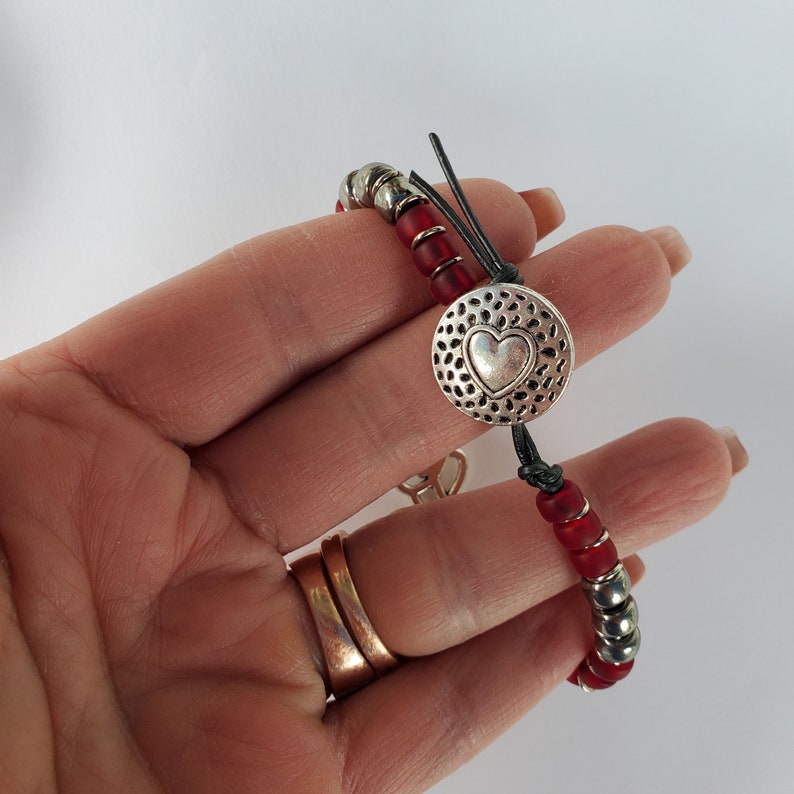 Beaded Double Heart With Arrow Leather Bracelet Fits up to Etsy