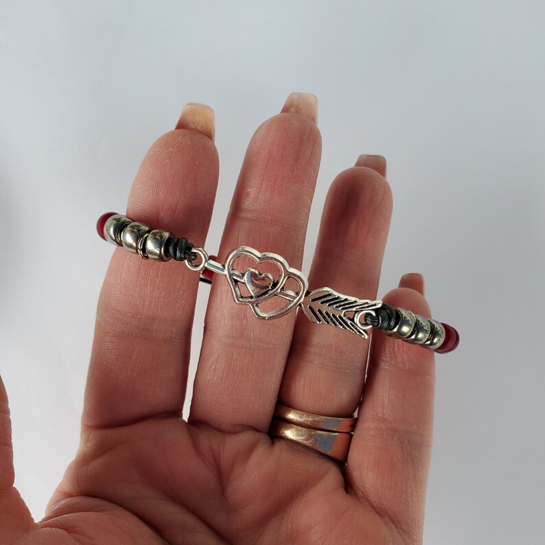 Beaded Double Heart With Arrow Leather Bracelet Fits up to Etsy
