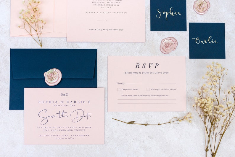 Blush and Navy Wedding Stationery Suite sample pack image 4