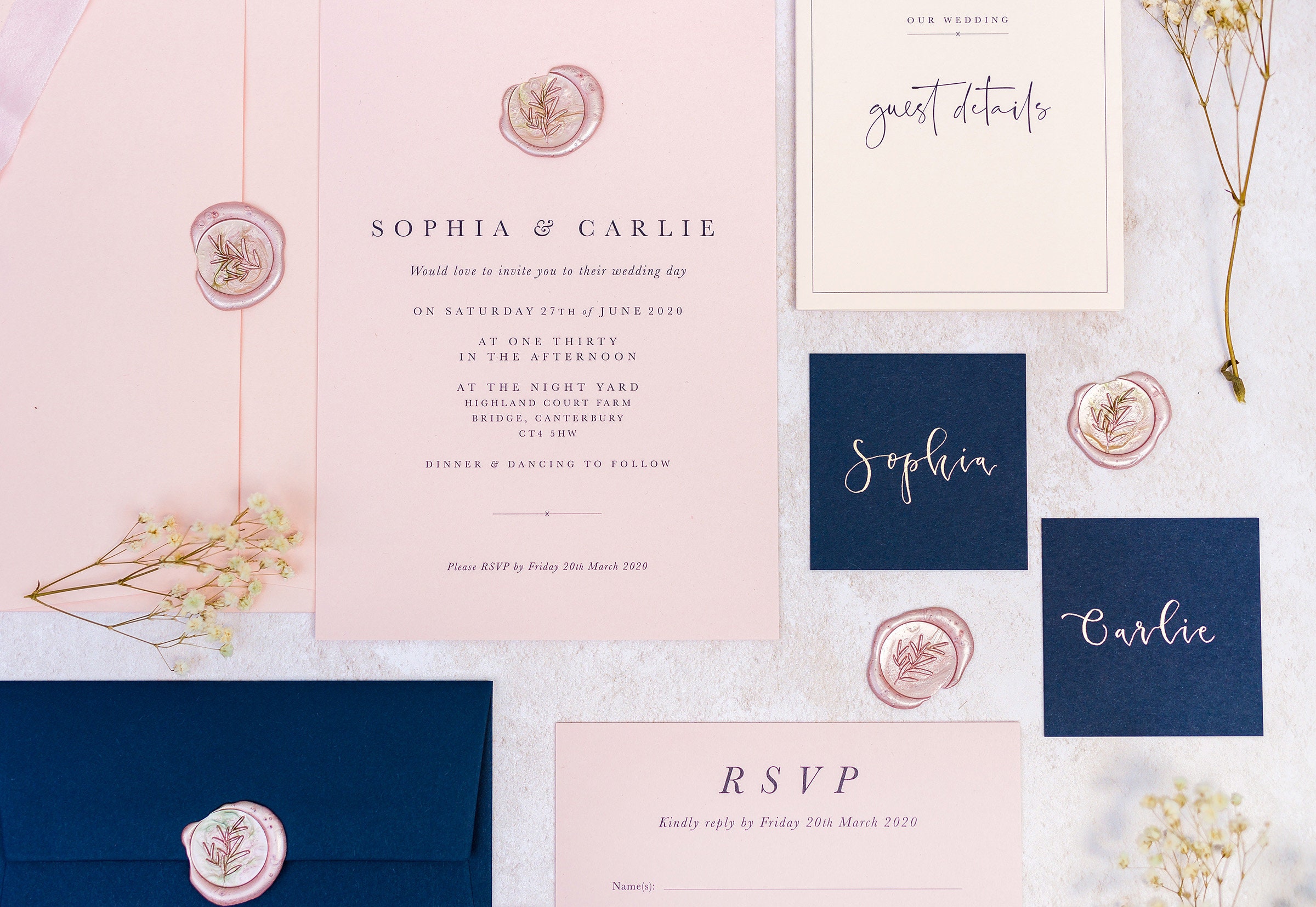 Blush and Navy Wedding Stationery Suite sample Pack | Etsy