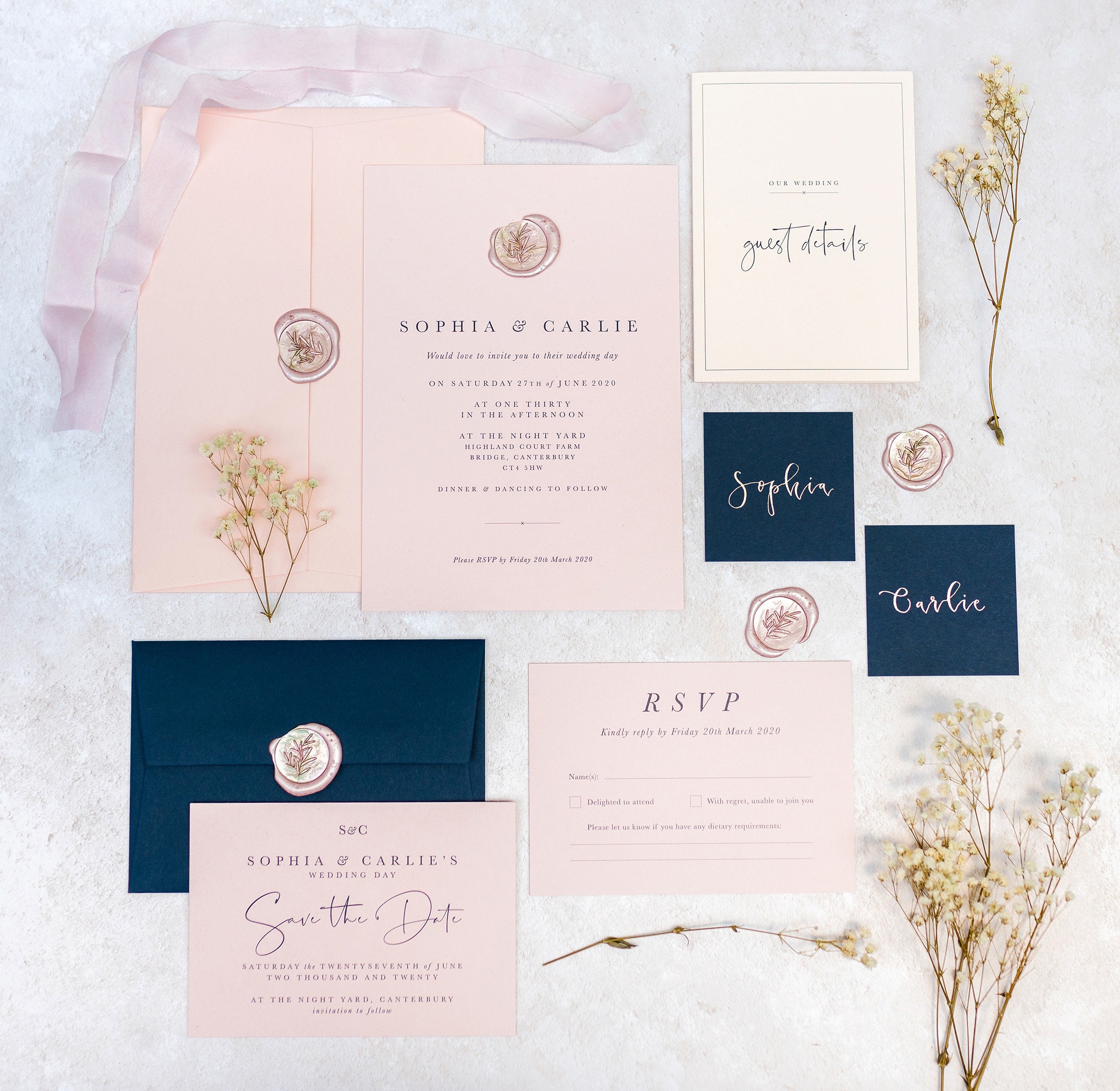 Blush and Navy Wedding Stationery Suite sample Pack | Etsy
