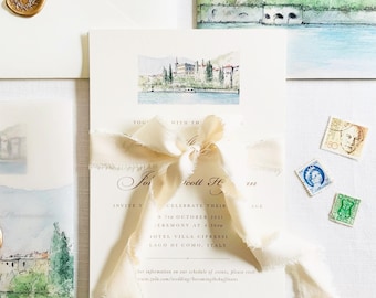 Italian Watercolour Venue Wedding Stationery Suite (Villa Cipressi Lake Como sample pack)