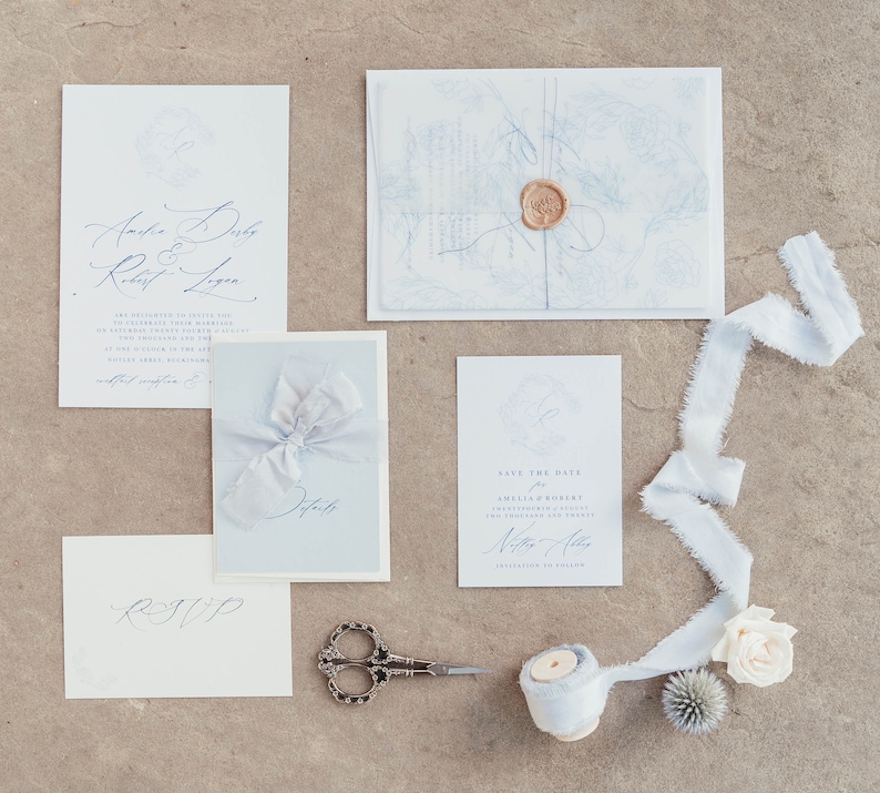 Blu Design Blue Floral Contemporary Wedding Stationery Suite (sample Pack) - Etsy