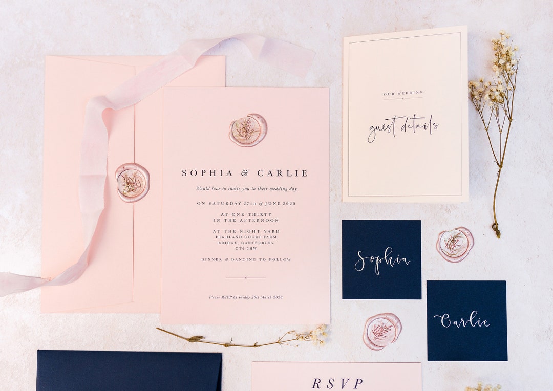 Blush and Navy Wedding Stationery Suite sample Pack - Etsy UK