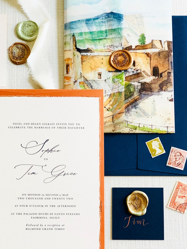 Sicilian Watercolour Venue Wedding Stationery Suite sample pack image 4