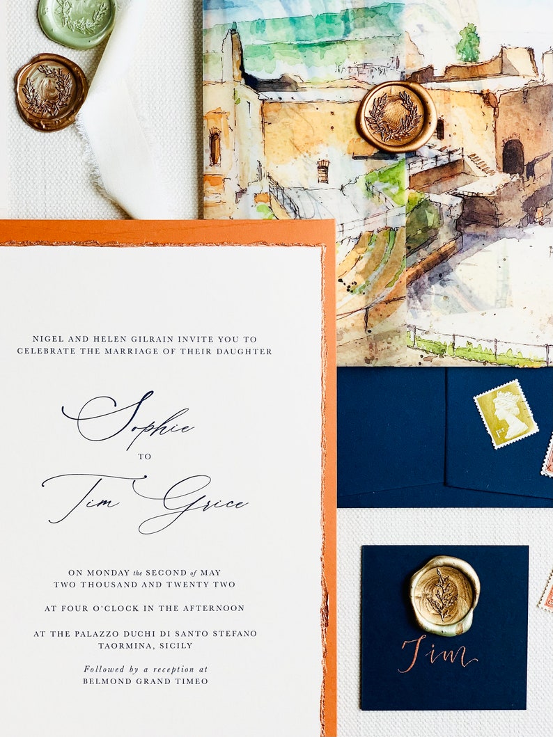 Sicilian Watercolour Venue Wedding Stationery Suite sample pack image 9