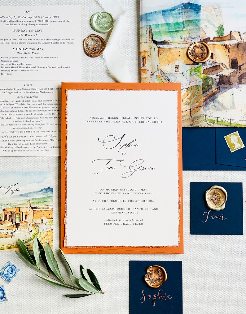 Sicilian Watercolour Venue Wedding Stationery Suite sample pack image 1