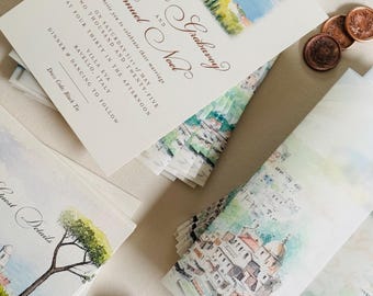 Villa Eva, Positano Watercolour Venue Wedding Stationery (Sample pack)