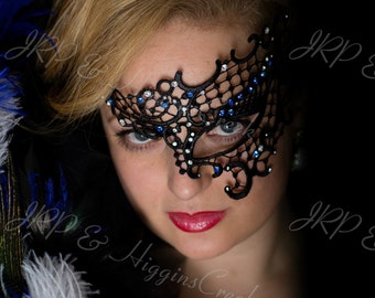 Venetian Face Mask, Phantom Lace Mask, Phantom Halloween Mask, Phantom Masquerade Mask with Diamonds