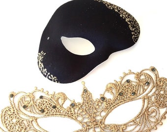 Masquerade Masks Couples Set Gold Masquerade Ball Masks Men and Women Masquerade Masks For Eye Glasses