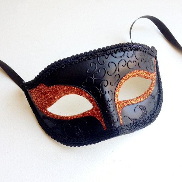 Mens Masquerade Mask, orange mens Mask, Venetian Mask, halloween Party Masks, Face Masks, Party Mask In Orange for Halloween