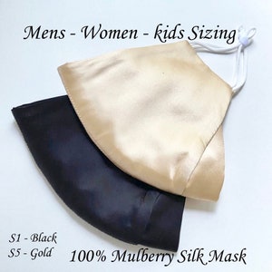 Black Mulberry Silk Mask Cloth Mask 4 layers Nose wire 100% SILK Mask Women's LUXURY silk Mask USA Made Ship 1 Day