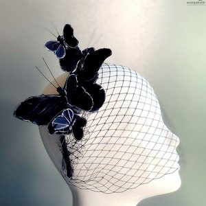 Black Tulle Veil Butterfly Bird Cage Veil Butterfly Headpiece Wedding Veil Elegant Headpiece Butterfly Accessory