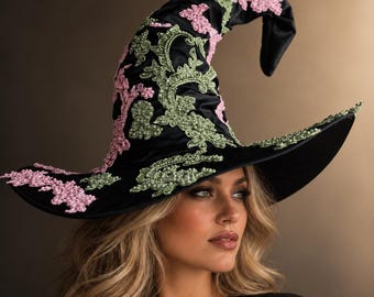 Green Pink Witch Hat - Women Halloween Witch Costume Headpiece