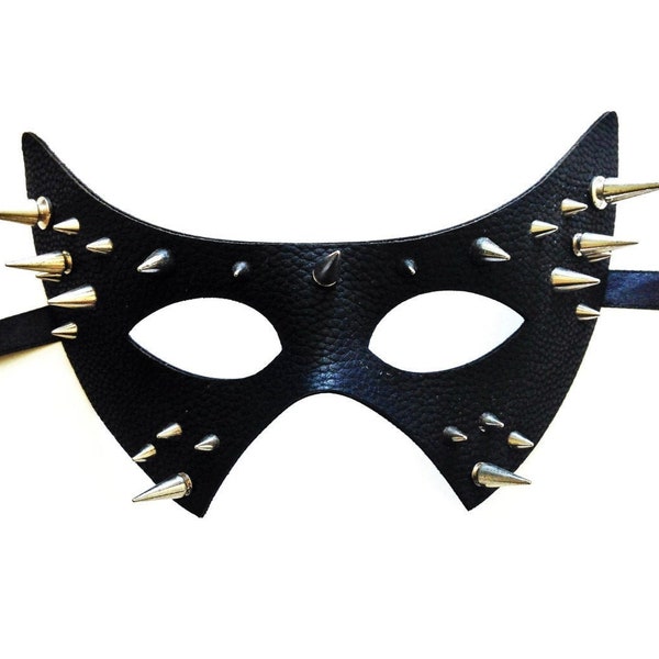 Faux Leather masquerade mask mens l Faux patent leather mask l Rivets Spike studs cosplay masks