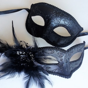 Black masquerade ball masks his and hers mask pair Men women Couple black Venetian Masquerade Ball Costume Party Masks