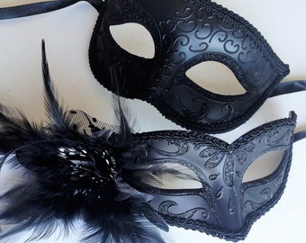 Black masquerade ball masks his and hers mask pair Men women Couple black Venetian Masquerade Ball Costume Party Masks