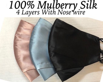 Mulberry Silk Masks Nose Wire Many Colors 3 Sizes