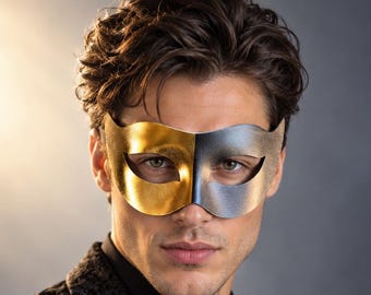Gold Silver Masquerade Mask, Two Tone Venetian Eye Mask for Masquerade Ball
