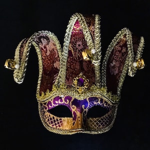 Venetian Jester Mask Mens Purple Masquerade Mask JESTER JOKER Mask l Venetian Joker Masks l Venetian Theater Mens Masks l Jolly Jester Mask