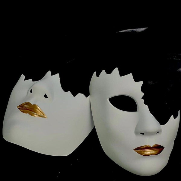 Masquerade mask venetian mask mouth guard jaw mask with gold lip DIY mask Plain mask blank mask mask base for painting