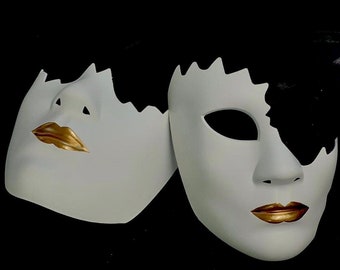 Masquerade mask venetian mask mouth guard jaw mask with gold lip DIY mask Plain mask blank mask mask base for painting